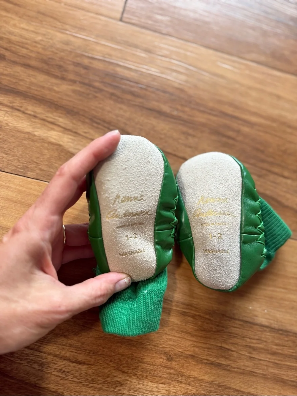 Hanna Andersson Swedish Moccasin Slippers Green Size 1-2
